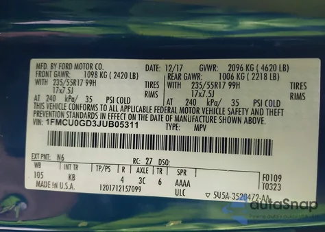 2018 Ford Escape Se из США, поврежденный, VIN 1FMCU0GD3JUB05311